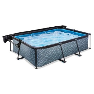 Piscina rettangolare Exit Stone Grey con parasole e pompa, piscina familiare per il giardino.