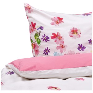Set biancheria da letto Larynhill con motivo floreale bianco-rosa, raso di cotone, matrimoniale (155x200 cm).