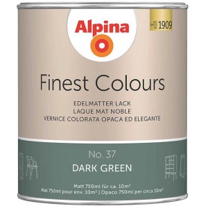 Dunkelgrüne Alpina Finest Colours Lackdose, 750ml, für Buntlack-Anwendungen.