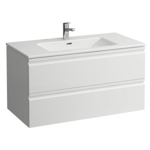 Meuble sous-vasque Laufen Pro S, 100 cm, avec deux tiroirs blancs et vasque en céramique.