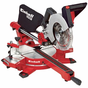 Scie à onglet radiale Einhell TE-SM 2131 Dual, rouge, avec sac à poussière, laser et lumière LED.