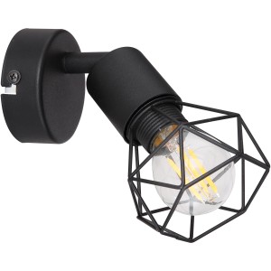 Faretto nero Globo Xara I: spot da parete con attacco E14 e paralume geometrico.