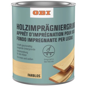 Lattina OBI Fondo Impregnante per Legno Trasparente 750 ml. Primer per legno interni ed esterni, crea superfici uniformi.
