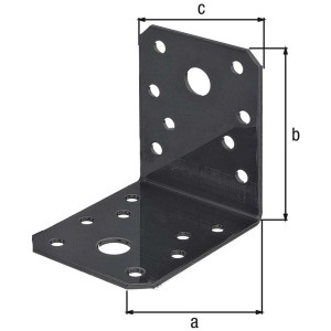 Équerre en acier noir 70x55x70 mm, galvanisée Sendzimir, avec trous de vis pour assemblages en bois.
