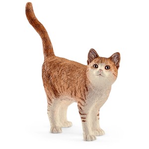 Detailreiche Schleich Katze, braun getigert, stehend. Geschenkidee für Kinder.