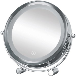 Specchio cosmetico a LED Kleine Wolke Bright Mirror Shorty, argentato, specchio da tavolo rotondo con illuminazione a LED.