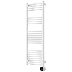 Sèche-serviettes digital Emerio blanc avec éléments chauffants et écran. Radiateur pour salle de bain et plus.