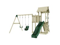 PolarPlay Spielturm Uppsala Schaukel Babyschaukel Kletterturm Rutsche Dunkelgrün