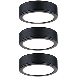 Set de spots encastrables pour meubles Paulmann Pukk, 3 lampes LED noires pour meubles et étagères.