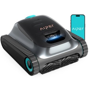 Robot per piscina Aiper Scuba S12025 nero/turchese con cingoli. Connettività app per pulizia piscina senza fili.
