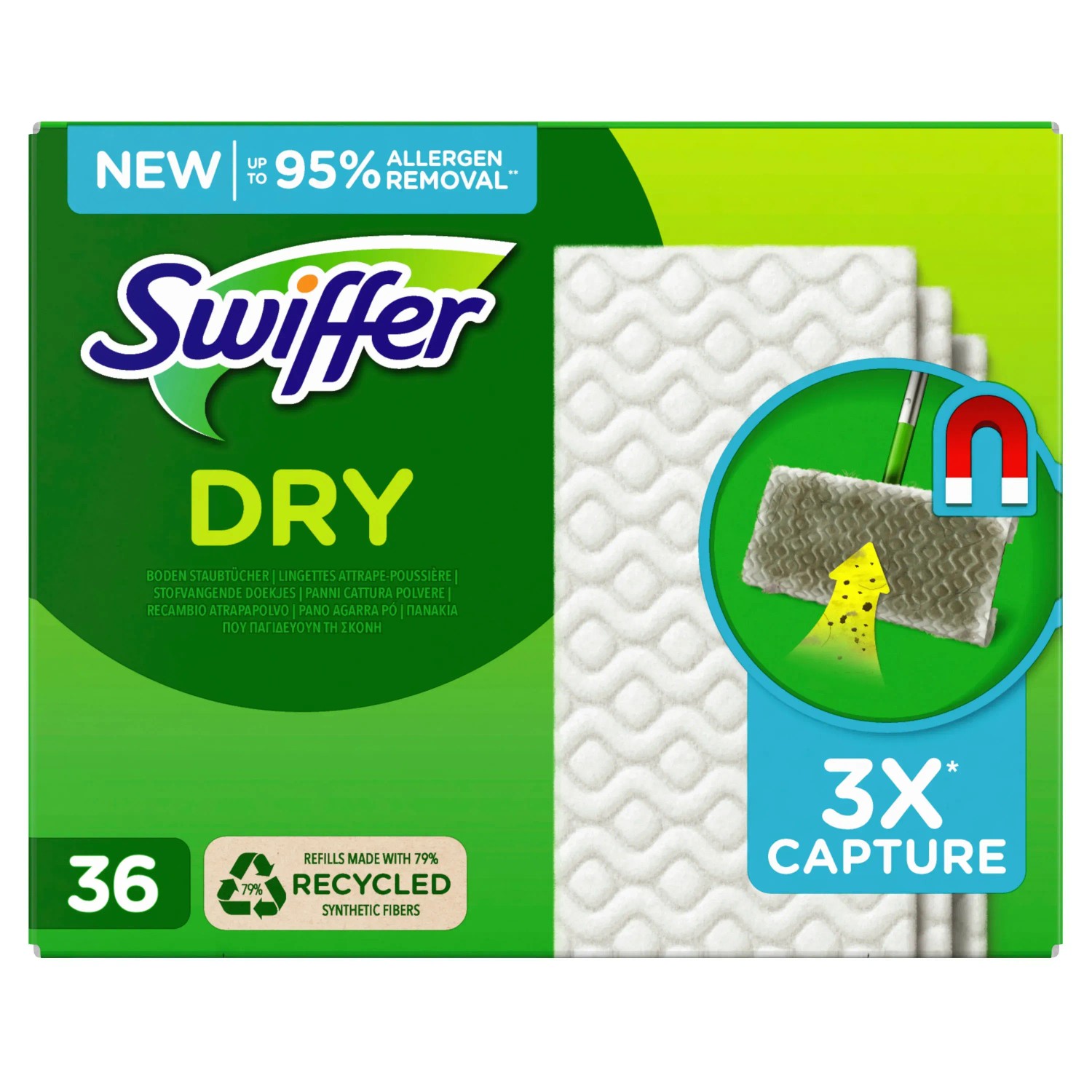 Swiffer Trocken Wischtücher Nachfüllpackung – 3er Pack (3 X 80 Stück), Staub- & Haarbindend, Für Alle Böden