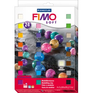 FIMO Softpackung mit 24 Blöcken Modelliermasse in verschiedenen Farben.
