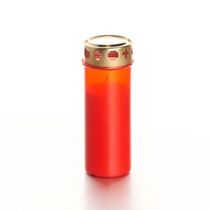 Bougie funéraire rouge Balthasar Brenner 68h avec couvercle doré pour cimetière.