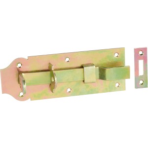 Loquet de porte zingué jaune (180x55mm) avec contrepartie à visser.