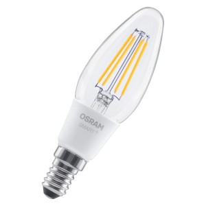 Lampadina LED Osram Matter E14 a forma di candela, 4W, dimmerabile. Luce Smart+ per un'illuminazione d'atmosfera.