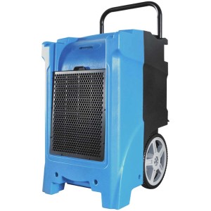 Sonnenkönig Secco Forte 900 : Déshumidificateur bleu avec roulettes et poignée.