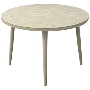 Greemotion Esstisch Avola, taupe, Ø 108 cm, mit Glasplatte in Keramikoptik und Aluminiumgestell.