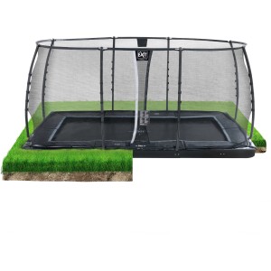 Trampolino interrato rettangolare nero EXIT Dynamic 275x458 cm con rete di sicurezza.