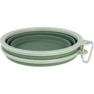 Set da 2 ciotole pieghevoli in silicone verde per campeggio e outdoor.