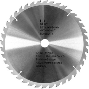 Lama per sega circolare LUX HM, Ø 315 mm, per legno, 40 denti. Lama per sega da tavolo.