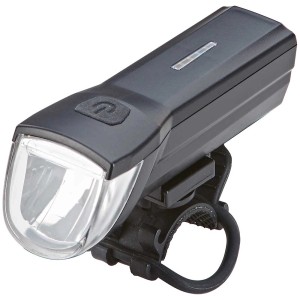 Phare de vélo à LED sur batterie Prophete avec batterie rechargeable et support en silicone.