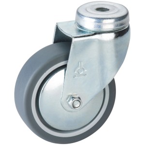 Roue pivotante Doerner + Helmer, Ø 10cm, avec trou de fixation pour meubles et équipements.