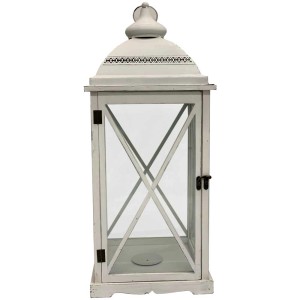 Lanterne en bois blanche avec toit en métal, taille L. Lanterne de jardin décorative pour l'extérieur.