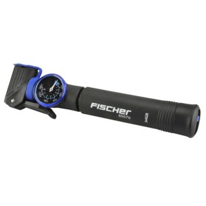 Mini pompa Fischer nera con manometro e funzione commutabile per biciclette.