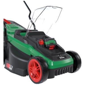 Tagliaerba a batteria Güde 320/20-4 con batteria e caricabatterie, verde/nero con ruote rosse.