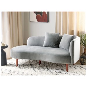 Chaise longue Chaumont en velours gris clair avec coussins, canapé moderne pour salon.