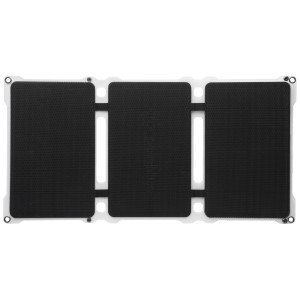 Pannello solare Pale Blue Approach 2 27W, aperto. Sistema solare con tre pannelli neri.