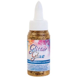 Glitzerkleber Hellgold, 60 ml Flasche mit Dosierspitze für kreatives Gestalten.