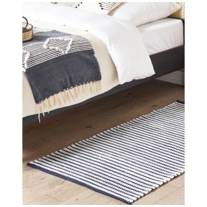 Tapis Beliani Sofulu, coton, blanc/bleu marine, 80x150 cm, rayé.
