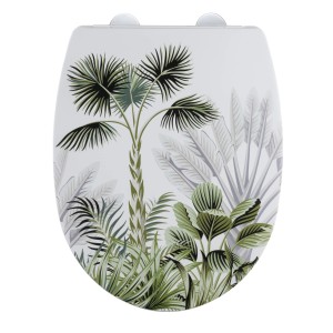 Wenko Sedile WC Mascali con motivo di piante tropicali, termoplastico, chiusura rallentata.