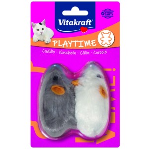 Vitakraft Spielmäuse, Langhaar Plüsch mit Quietscher, weiß/grau, 2 Stück