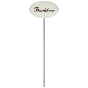Marqueur d'herbes aromatiques basilic blanc émaillé, 30 cm de haut, pour étiqueter les parterres et les pots.