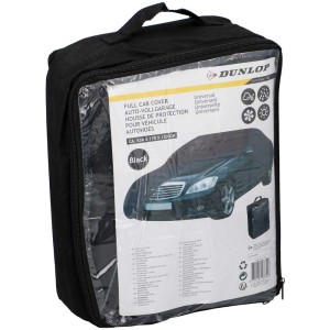 Housse de protection auto Dunlop noire taille XL dans son sac, protège des intempéries et de la saleté.
