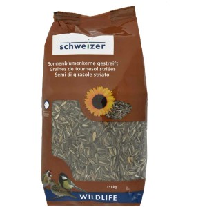 Confezione di semi di girasole striati (1 kg) per uccelli selvatici.