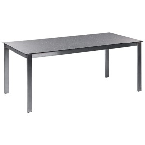 Tavolo da giardino Beliani Cosoleto, vetro di sicurezza nero, 180x90 cm, struttura in acciaio inox.