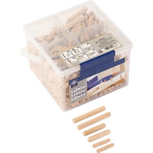 Set de tourillons en bois LUX, 400 pièces dans un seau, différentes tailles pour assemblages bois sans vis.