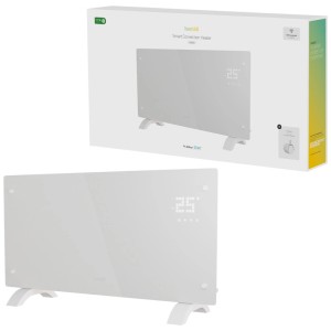 Radiateur convecteur intelligent Hombli White Glass 2000 W blanc avec affichage numérique sur pieds. Chauffage électrique.