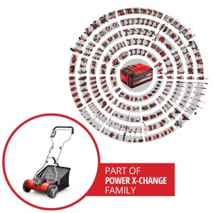 Tondeuse hélicoïdale à batterie Einhell Power X-Change GE-HM 18/38 Li-Solo, membre de la famille Power X-Change.