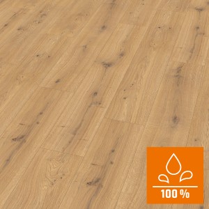 Stratifié Egger AquaClick it, 8 mm, résistant à l'eau, aspect bois chaleureux avec nœuds et veinures.