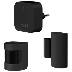 Hombli Smart Bluetooth Sensor Kit in Schwarz: Bridge, Kontakt- und Bewegungsmelder für Hausautomation.