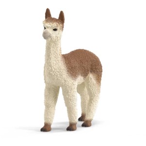 Figurine animale Schleich Farm World Alpaga (14928), marron et blanc, détaillée.