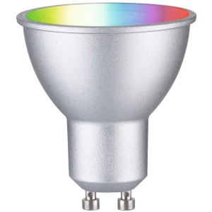 Faretto LED Paulmann GU10, RGBW, dimmerabile, cromo opaco, 4.8W. Lampadina smart per illuminazione d'atmosfera.
