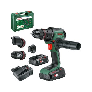 Avvitatore a batteria Bosch 18 V Advanced Drill 18 V-80 con batterie, caricabatterie e accessori in valigetta.