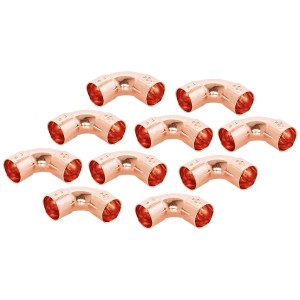 Dieci gomiti a saldare in rame, tipo 5002A, Ø 18mm, per collegamenti permanenti di tubi.
