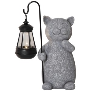 Décoration solaire grise Star Trading Smilla en forme de chat avec lanterne LED pour le jardin.
