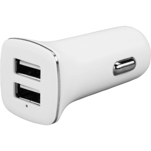 Adattatore USB bianco per accendisigari per caricare dispositivi mobili in auto.